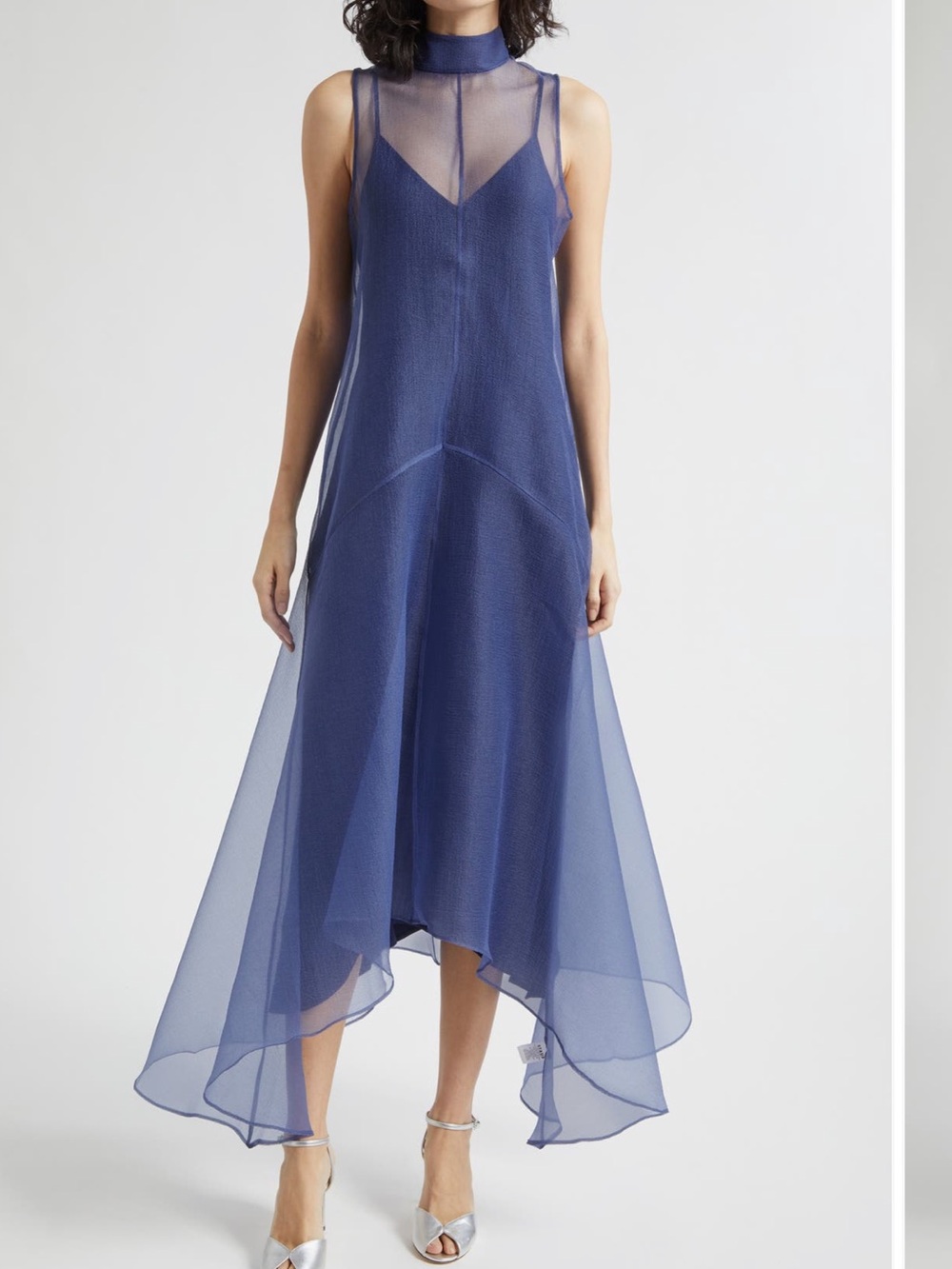STAUD Auden Sleeveless Chiffon Organza Gown Navy Blue